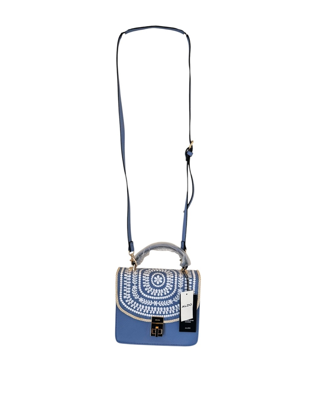 Aldo Blue and White Embroidered Crossbody Purse